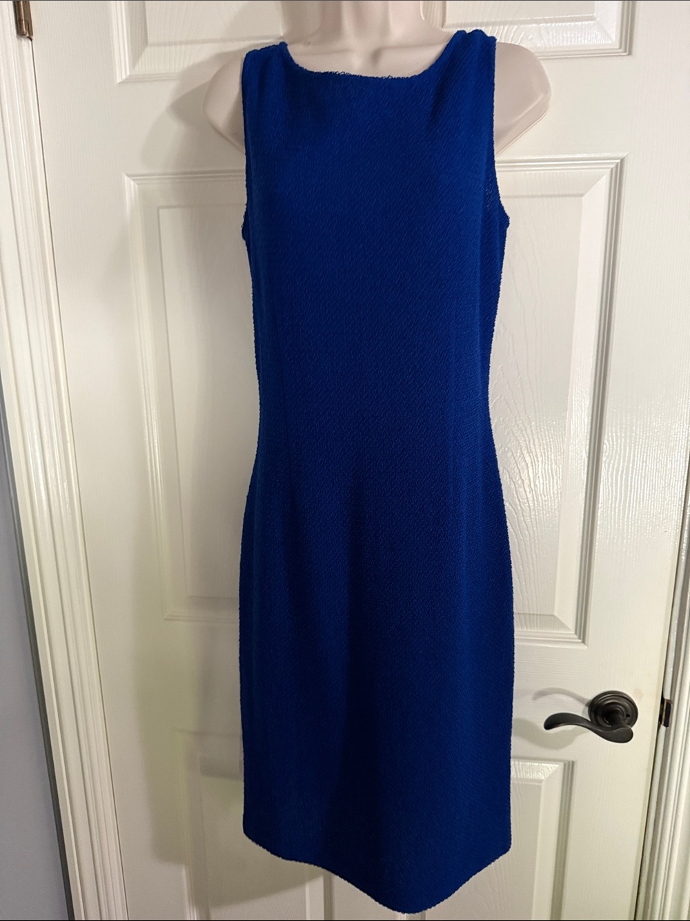 St. John Sleeveless Cobalt Blue Midi Sheath Dress